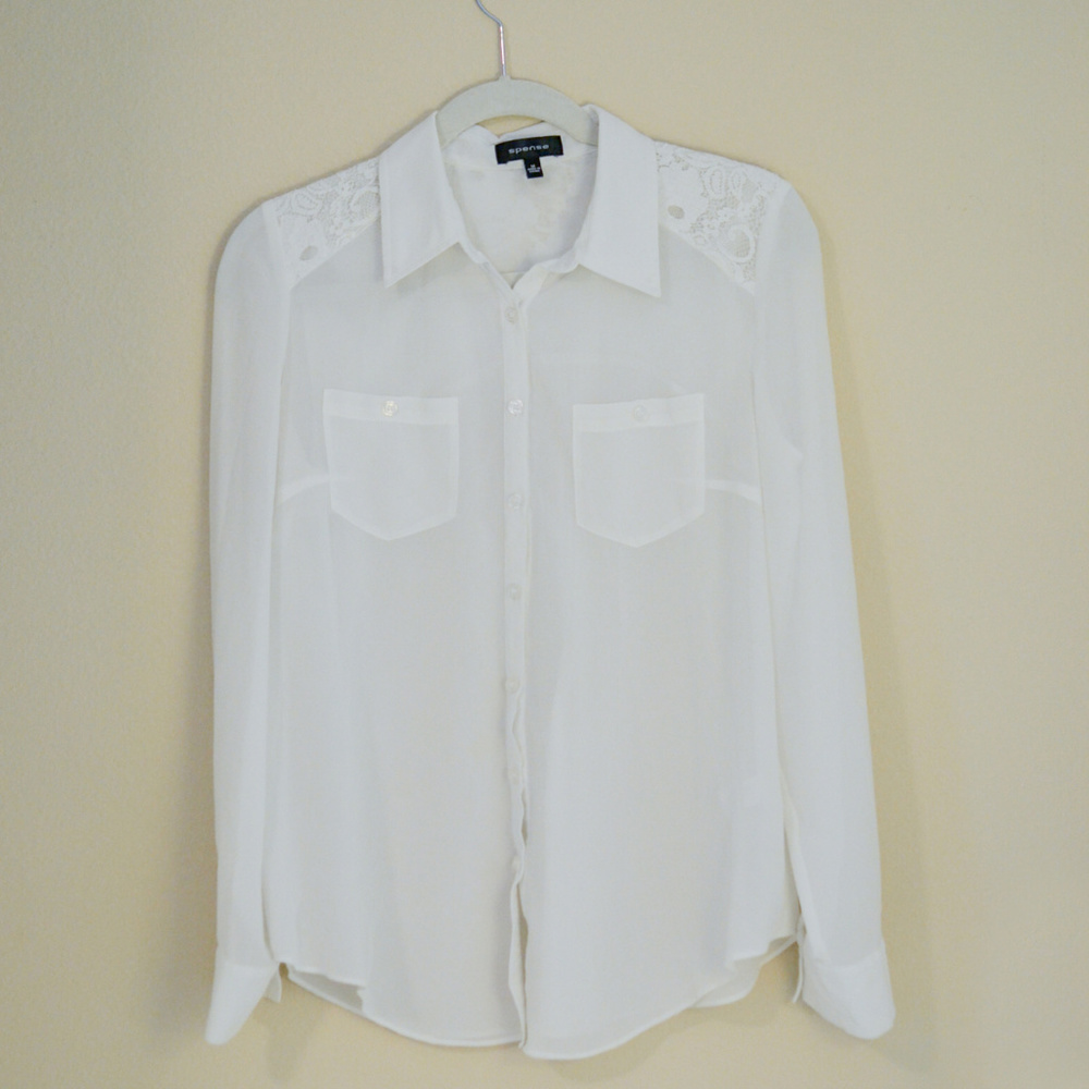 White Sheer Blouse with Lace Details